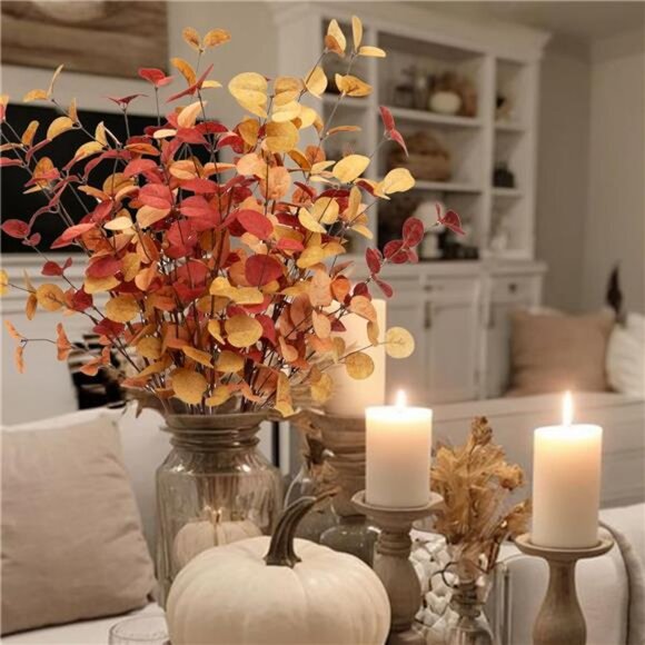 6 Pcs Artificial Eucalyptus Stems Fall Decorations with Fall Eucalyptus Leaves - Picture 7 of 8